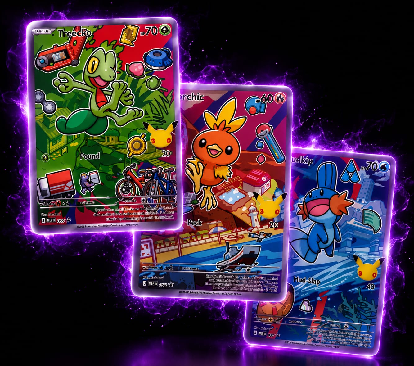 Pokémon First Partner Illustration Collection Series 3 met 3 oversized promokaarten, 2 boosterpacks en een Pokémon sticker.